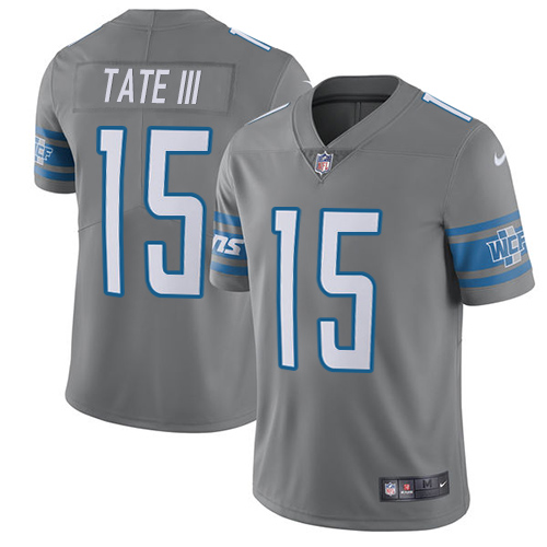 Nike Lions #15 Golden Tate III Gray Men's Stitched NFL Limited Rush Jersey